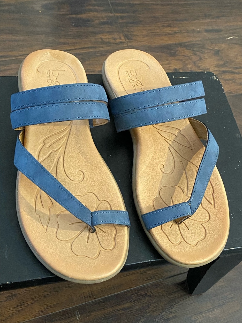 b.o.c. Blue Two-Strap Toe Loop Slide Sandals